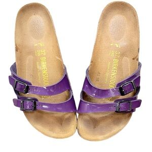 Birkenstock Purple Patent Leather Slide Sandals